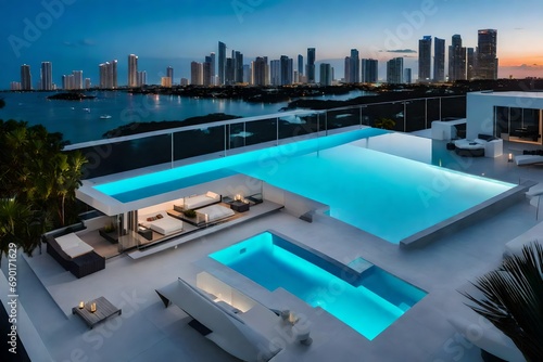 modern villa with a private rooftop infinity pool overlooking the miami skyline in florida