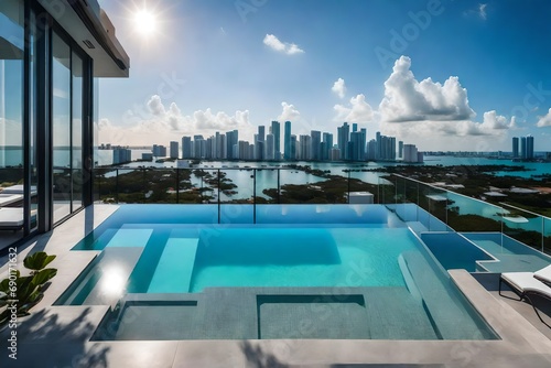 modern villa with a private rooftop infinity pool overlooking the miami skyline in florida © Mazhar