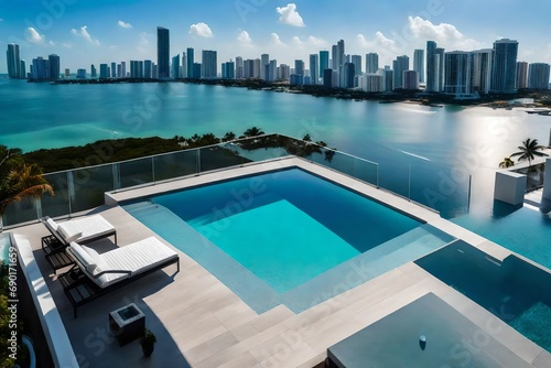 modern villa with a private rooftop infinity pool overlooking the miami skyline in florida © Mazhar