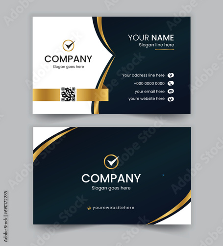 elegant double-sided business card templates with logotype elements. Black and gold colors. Vector illustration. Stationery design photo
