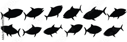 Fish tuna fishing silhouettes set, large pack of vector silhouette design, isolated white background