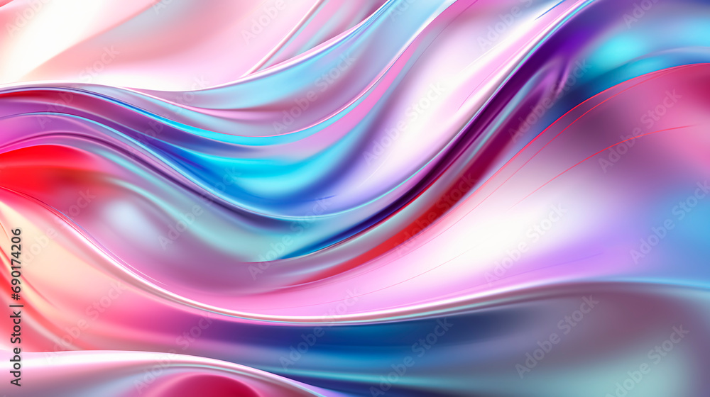 Flowing iridescent holographic 3d texture. Futuristic abstract wavy background. Modern liquid design. Pink, blue, purple colors gradient Flowing iridescent holographic 3d texture. Futuristic abstract wavy background. Modern liquid design. Pink, blue, purple colors gradient