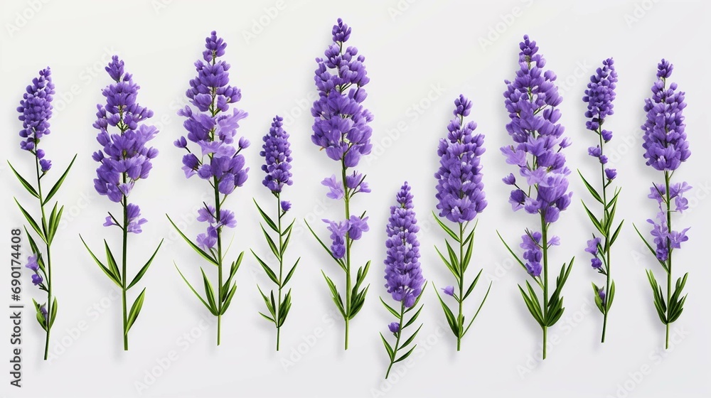 
Set of lavender flowers with isolated on transparent background