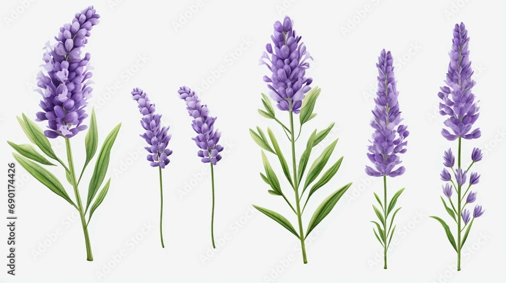 Fototapeta premium Set of lavender flowers with isolated on transparent background