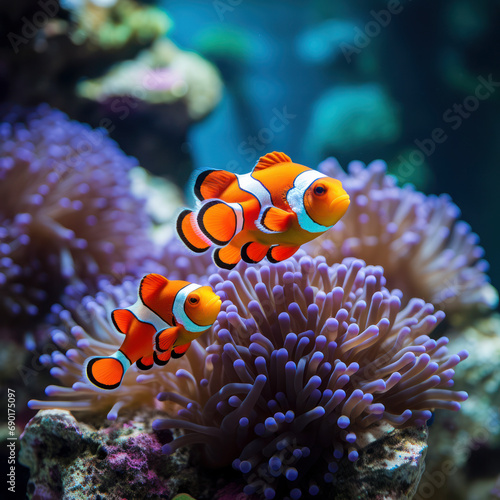 clown fish in an aquarium.