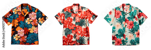 Collection of Colorful Hawaiian Shirts on Transparent Background