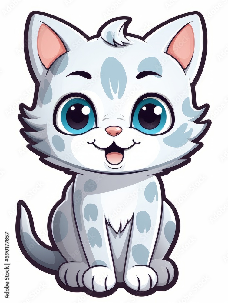 Cartoon sticker cute kitten on white background isolated, AI Cartoon sticker cute kitten on white background isolated, AI