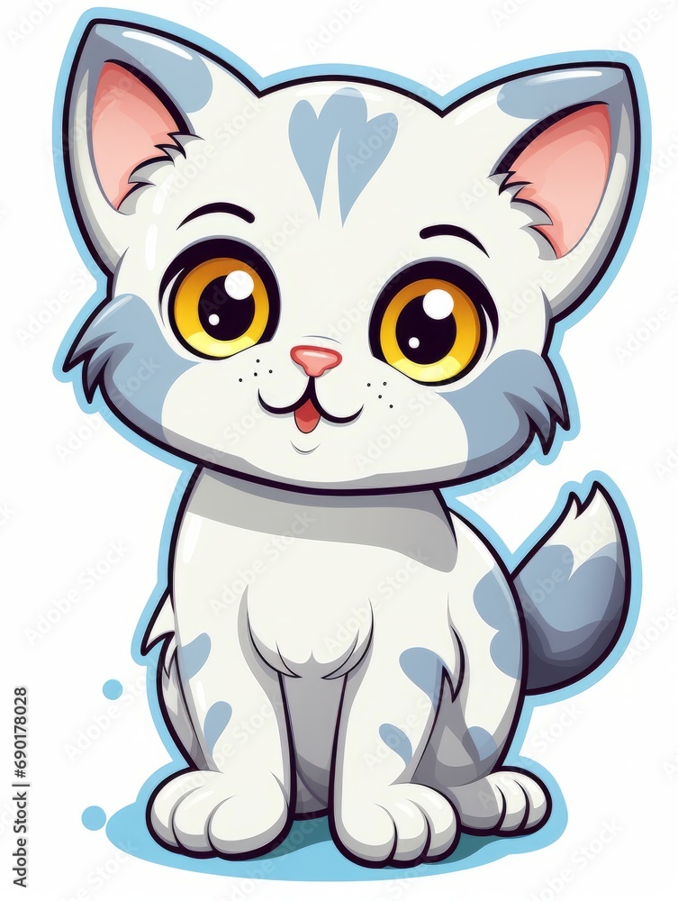 Cartoon sticker cute kitten on white background isolated, AI Cartoon sticker cute kitten on white background isolated, AI