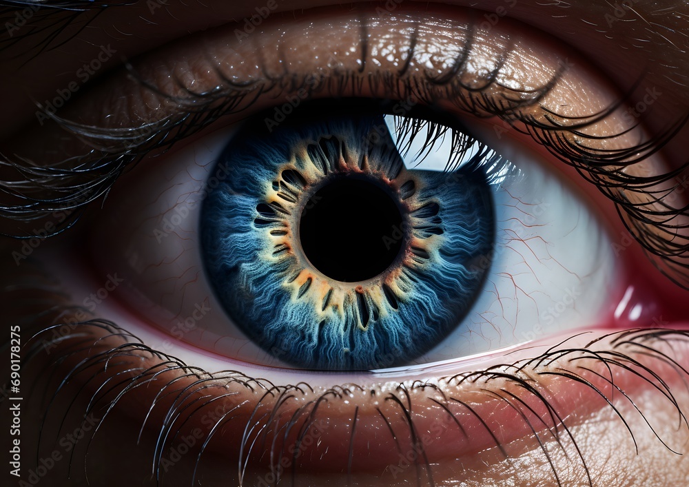 an eye with a blue and yellow tint, time-lapse