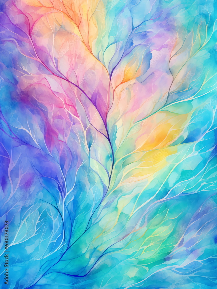 Tree branch painted in watercolour style with vivid colours Tree branch painted in watercolour style with vivid colours