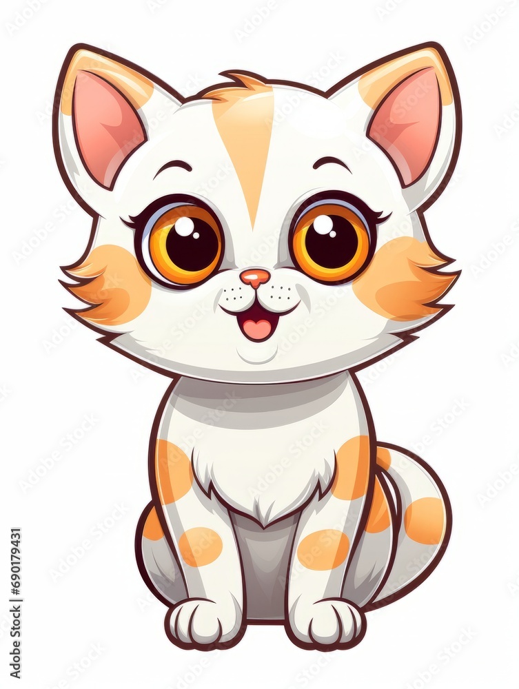 Cartoon sticker cute kitten on white background isolated, AI Cartoon sticker cute kitten on white background isolated, AI