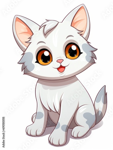 Cartoon sticker cute kitten on white background isolated, AI © Vitalii But