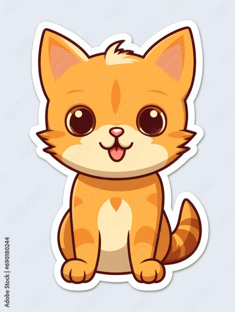 Cartoon sticker cute kitten on white background isolated, AI Cartoon sticker cute kitten on white background isolated, AI