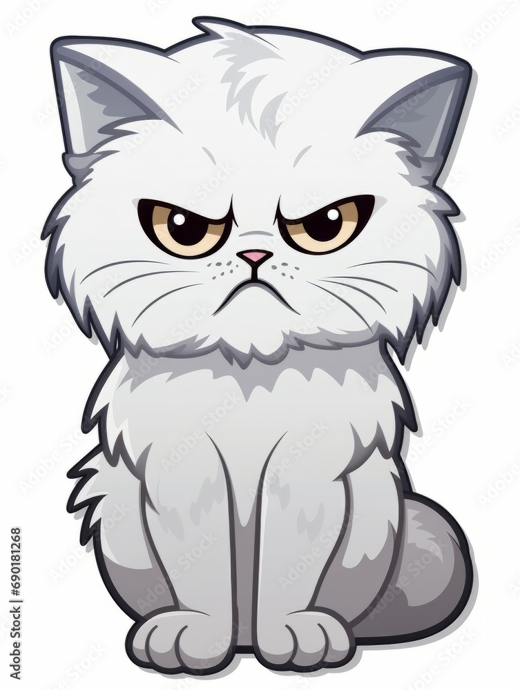 Cartoon sticker upset kitten on white background isolated, AI Cartoon sticker upset kitten on white background isolated, AI