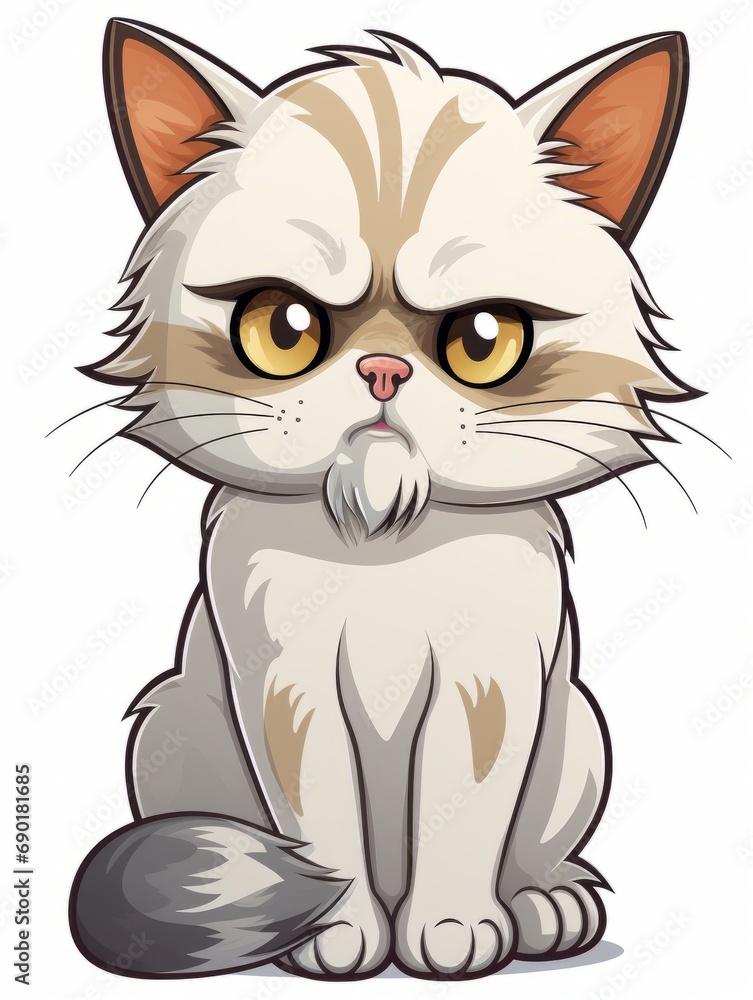 Cartoon sticker upset kitten on white background isolated, AI Cartoon sticker upset kitten on white background isolated, AI