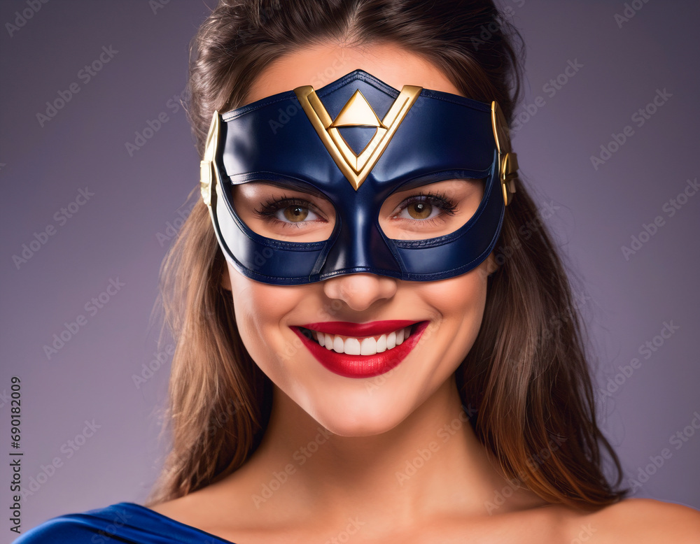 Portrait of a handsome young woman in superhero costume and wearing a mask Portrait of a handsome young woman in superhero costume and wearing a mask