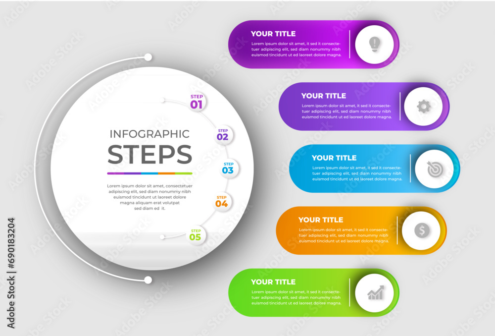 Presentation business infographic template with 5 steps options vector illustration - obrazy, fototapety, plakaty 