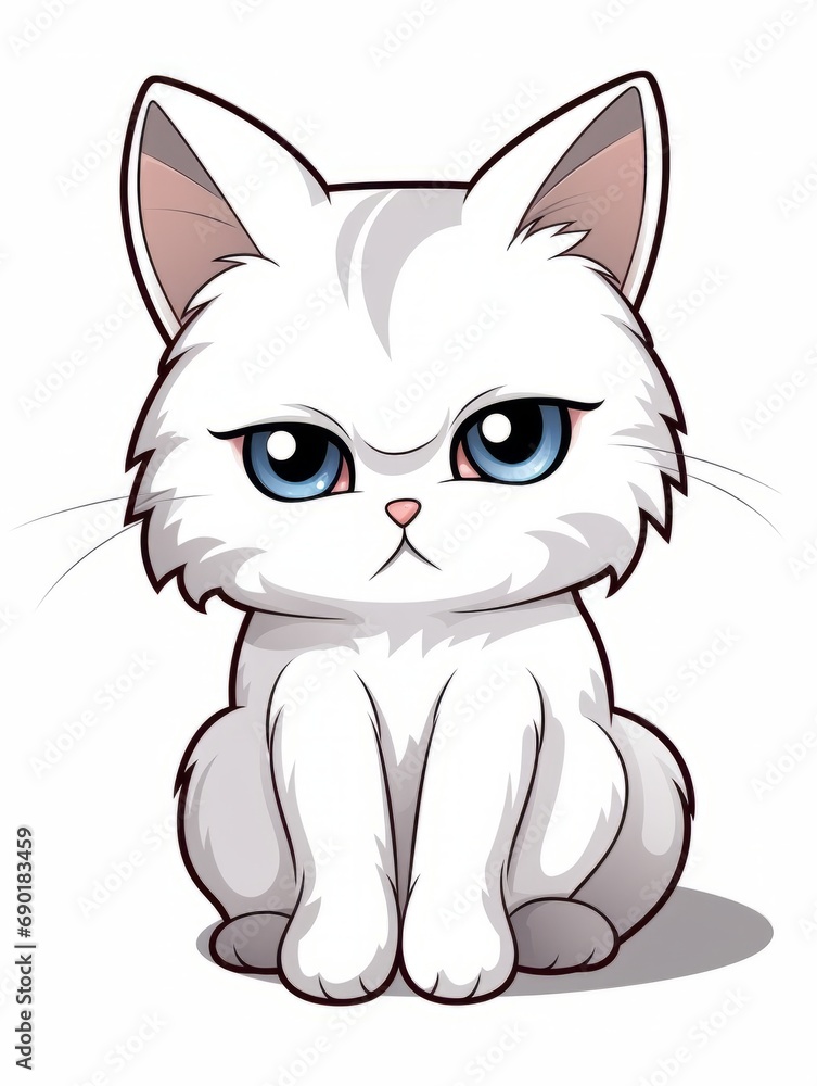 Cartoon sticker upset kitten on white background isolated, AI Cartoon sticker upset kitten on white background isolated, AI