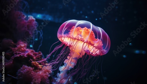 A Mesmerizing Jellyfish Gliding Through the Dark Waters photo