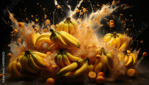 Recreation fantasy of bananas bunches falling