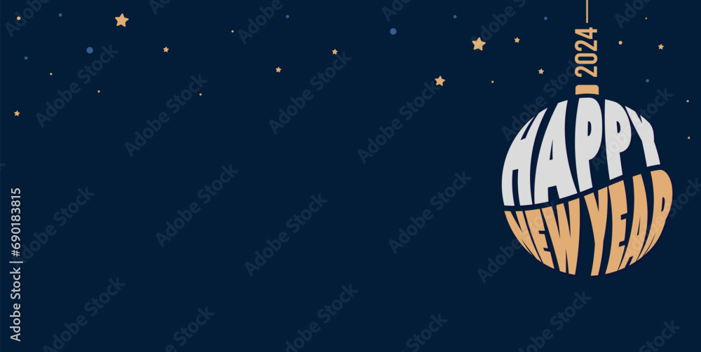 Naklejka premium happy new year 2024 card with ball