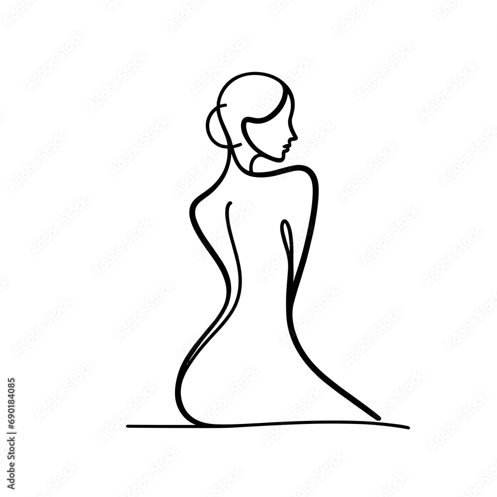 Elegant Minimalist Female Silhouette, Continuous Line Drawing, Abstract Woman's Body Shape, Modern Artistic Elegant Minimalist Female Silhouette, Continuous Line Drawing, Abstract Woman's Body Shape, Modern Artistic