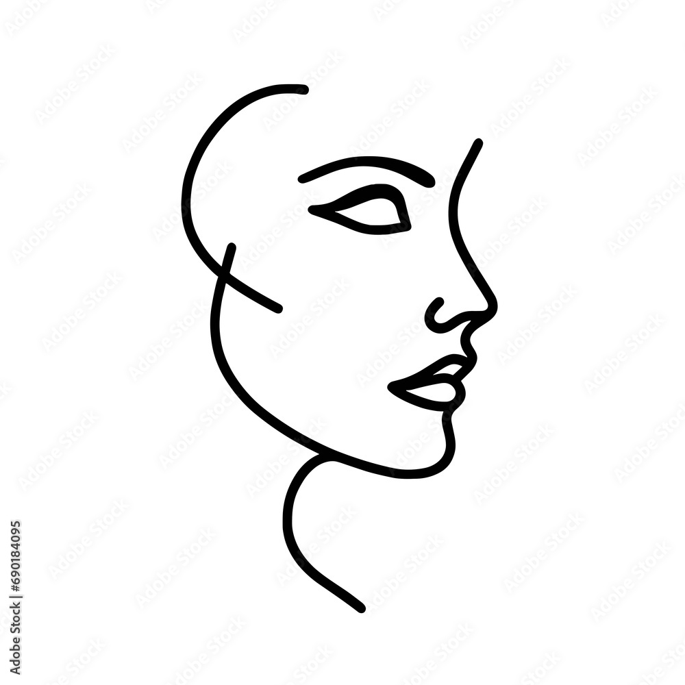 Minimalist Single-Line Female Face, Modern Abstract Portrait, Continuous Line Art, Elegant Beauty Illustration
