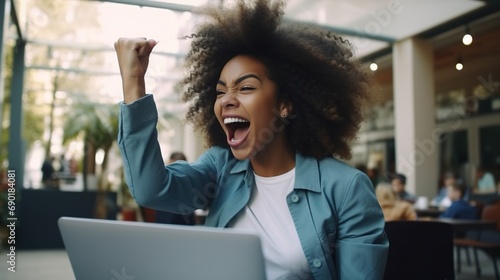 Excited Black Woman Feeling Winner Receiving Good Test Results, Celebrating and Success Concept
