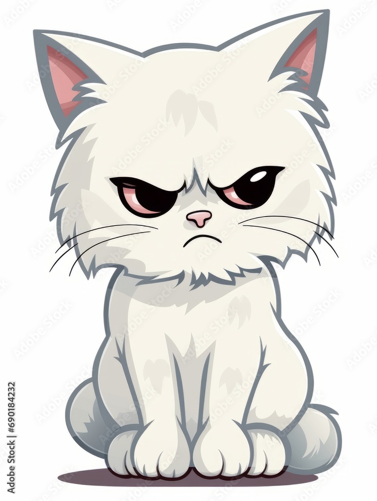 Cartoon sticker upset kitten on white background isolated, AI Cartoon sticker upset kitten on white background isolated, AI