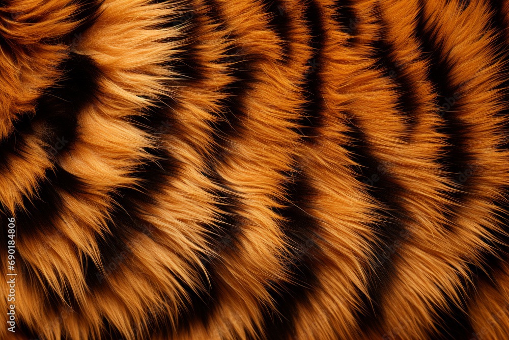 illustration of tiger fur skin texture background. Created with Generative AI	 - obrazy, fototapety, plakaty 