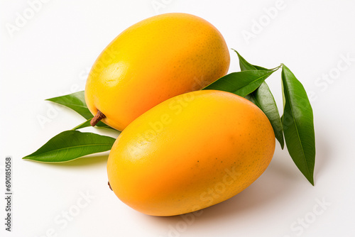 Isolated Sweet Yellow ripe mango fruit with leaf isolated on dark background, mangoes closeup