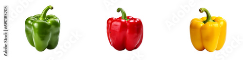 Fresh Bell Peppers: Green, Red, Yellow Varieties Isolated on Transparent Background