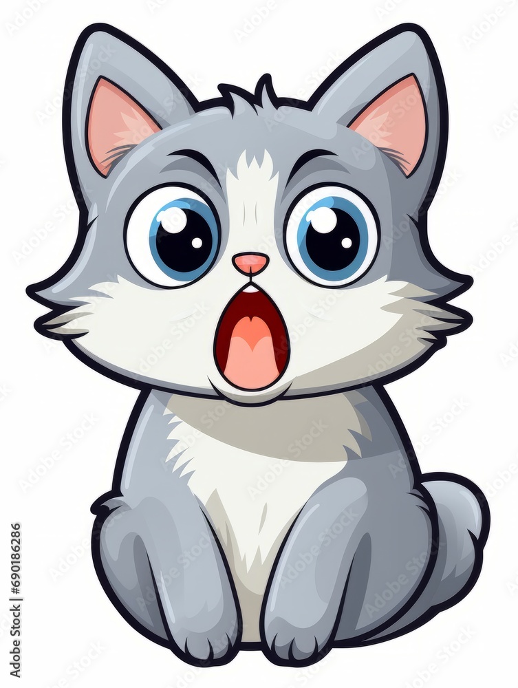 Cartoon sticker surprised kitten on white background isolated, AI Cartoon sticker surprised kitten on white background isolated, AI