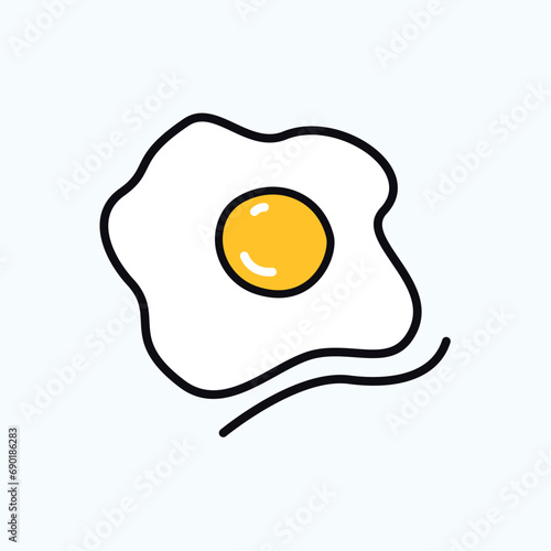 Kitchen element of colorful set. Outlined design of frying egg capture the sizzle and mouthwatering appeal of breakfast in a dynamic and inviting style. Vector illustration.