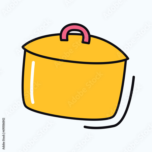 Kitchen element of colorful set. An illustration on the theme of the kitchen decorated with a yellow pan symbolizes a universal tool for culinary creations. Vector illustration.