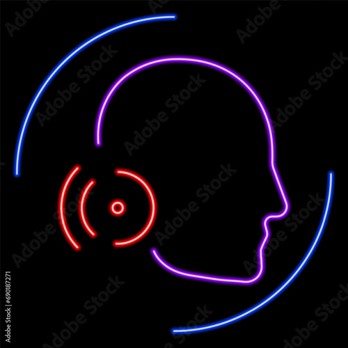 migraine neon sign, modern glowing banner design, colorful modern design trends on black background. Vector illustration.