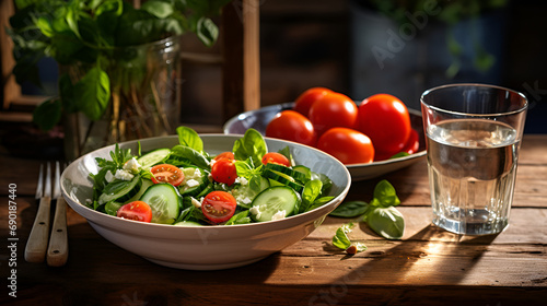 Vibrant Greek Salad in a Beautiful Bowl on a Wooden Table