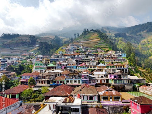 The beauty of the landscape and architecture of the arrangement of terraced houses in the tourist area of ​​Nepal van Java, Butuh Hamlet, Temanggung Village, Kaliangkrik District, Magelang, Central Ja photo