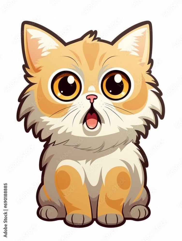 Cartoon sticker surprised kitten on white background isolated, AI Cartoon sticker surprised kitten on white background isolated, AI