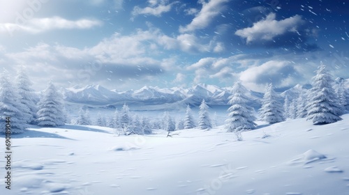 Winter Wonderland Scenes: Realistic Snowfall Backdrop for Festive Desktop Wallpaper © ic36006