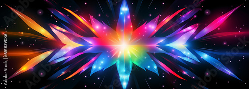 a colorful star with a bright light on a black background