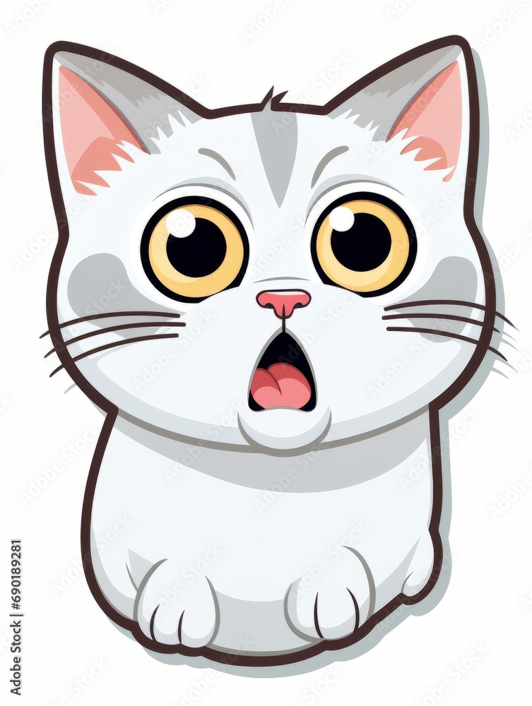 Cartoon sticker surprised kitten on white background isolated, AI Cartoon sticker surprised kitten on white background isolated, AI