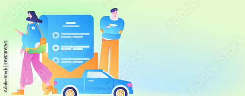 Buy insurance for car flat character vector concept operation illustration
 photo