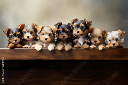 Puppies looking over the edge of a table