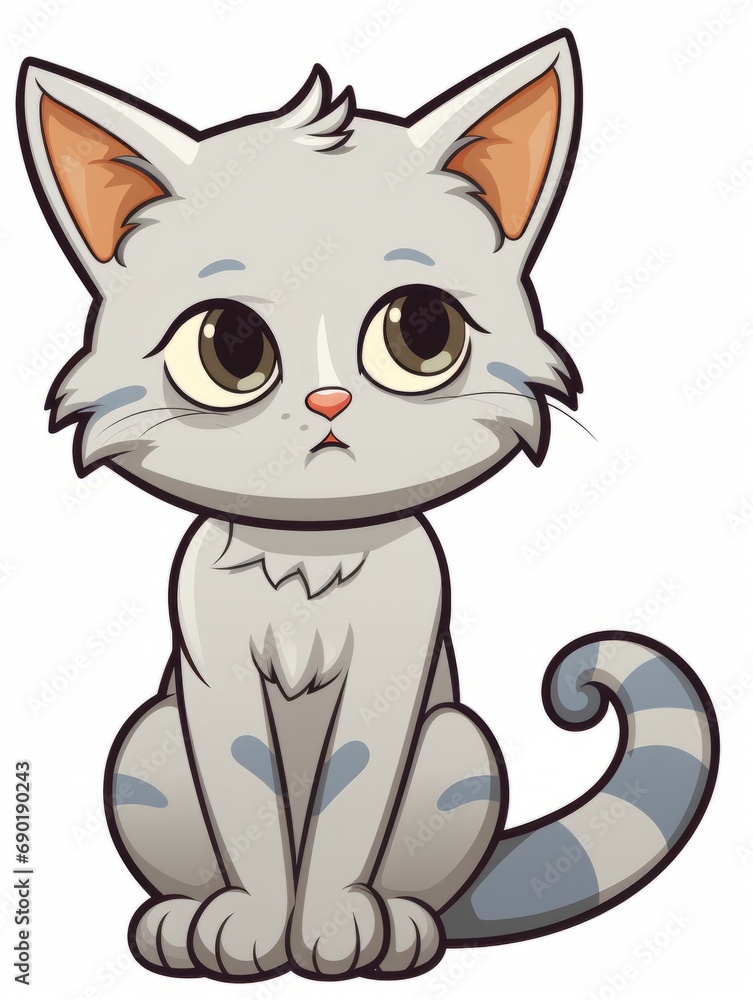 Cartoon sticker kitten looks to the side expectantly on white background isolated, AI Cartoon sticker kitten looks to the side expectantly on white background isolated, AI