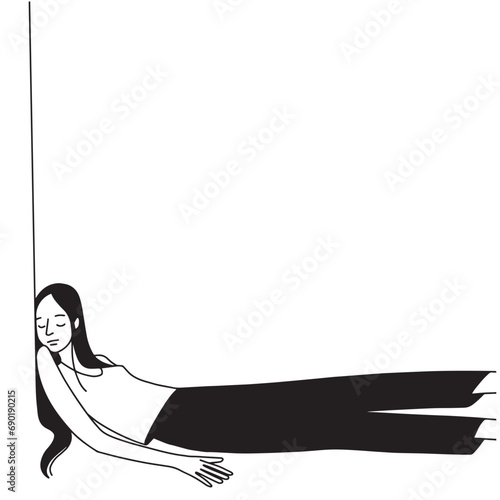 Exhausted woman lyes on flor line minimalistic . Vector illustration