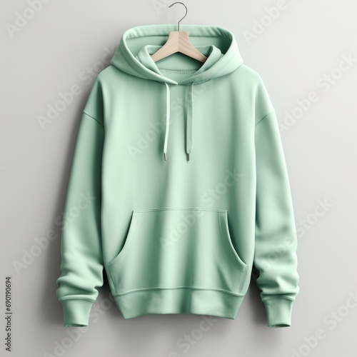 Green or mint hoodie as canvas mockup oversized isolated on white background. © svetlana_cherruty