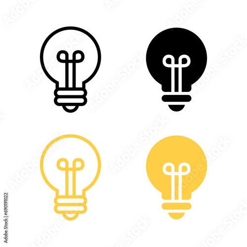 Light bulb icon set in flat style. Lamp symbol vector