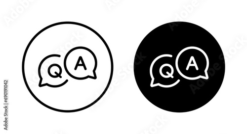 FAQ, question and answer icon on black circle background