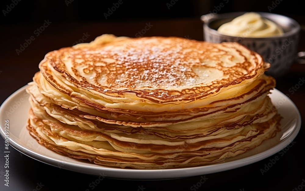 Delicious Piled Up French Crepes on a Plate Delicious Piled Up French Crepes on a Plate